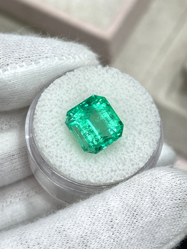 6.07 Carat 10.7x10 Yellowish Green Natural Loose Colombian Emerald-Asscher Cut