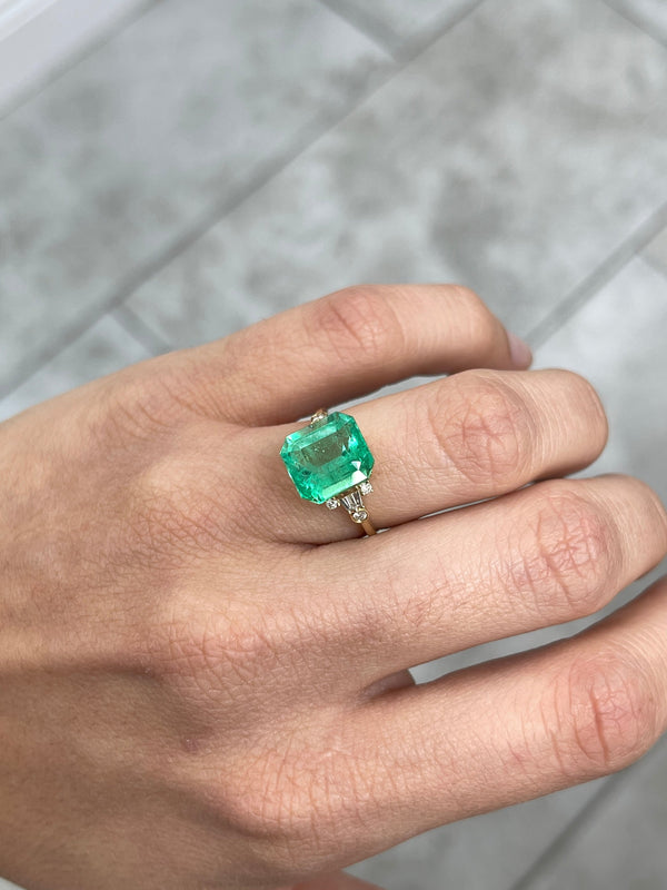 6.07 Carat 10.7x10 Yellowish Green Natural Loose Colombian Emerald-Asscher Cut