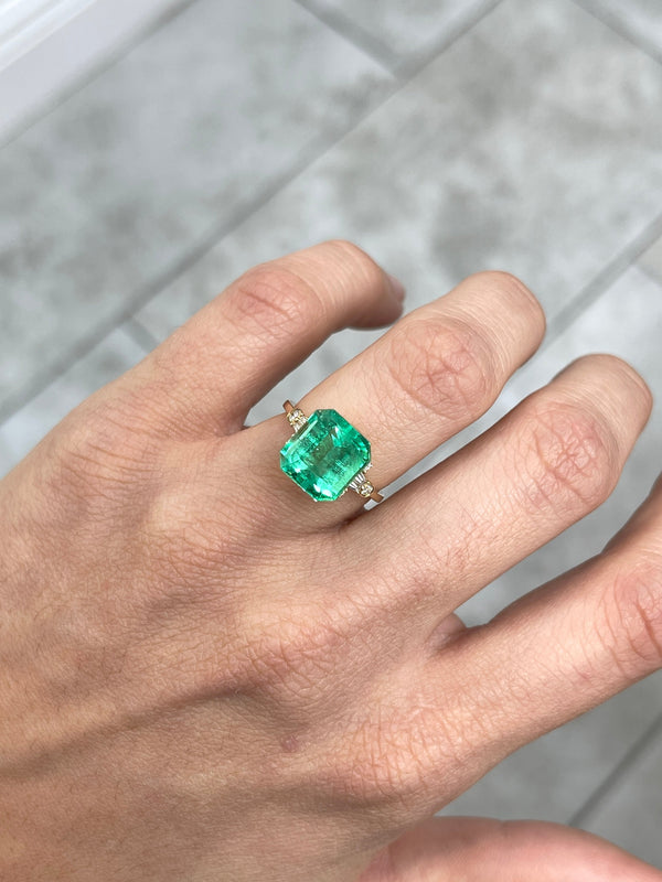 6.07 Carat 10.7x10 Yellowish Green Natural Loose Colombian Emerald-Asscher Cut