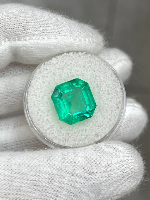 6.76 Carat 12x11.5 Glowing Green Natural Loose Colombian Emerald-Asscher Cut