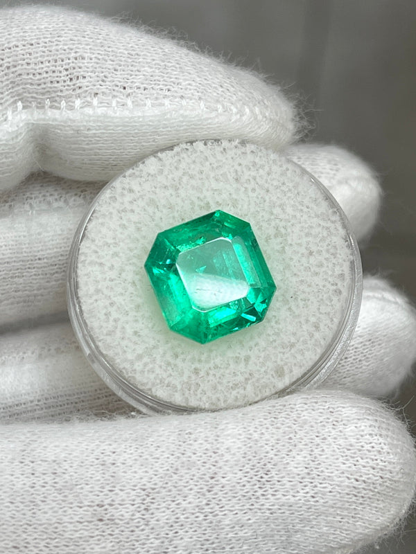 6.76 Carat 12x11.5 Glowing Green Natural Loose Colombian Emerald-Asscher Cut