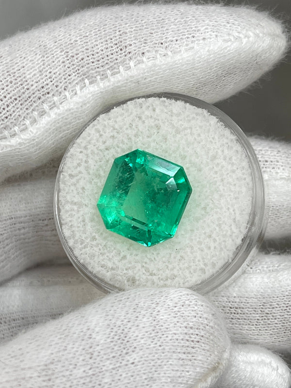 6.76 Carat 12x11.5 Glowing Green Natural Loose Colombian Emerald-Asscher Cut