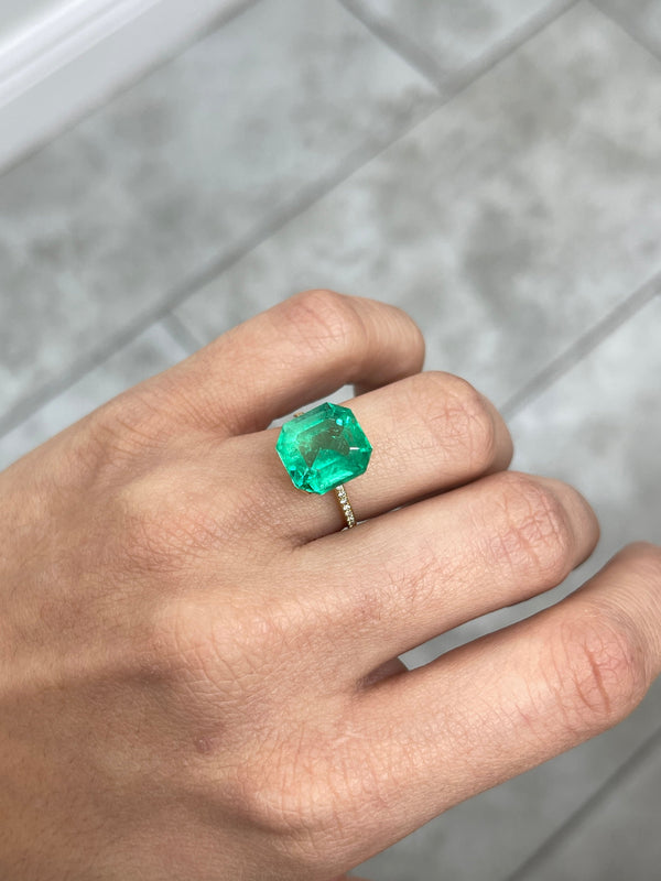 6.76 Carat 12x11.5 Glowing Green Natural Loose Colombian Emerald-Asscher Cut
