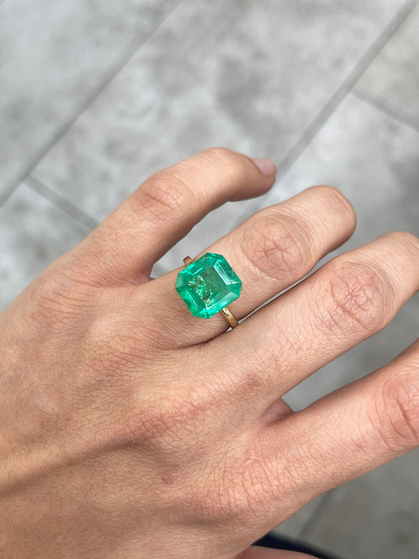 6.93 Carat 12x11.5 Medium Green Natural Loose Colombian Emerald- Asscher Cut
