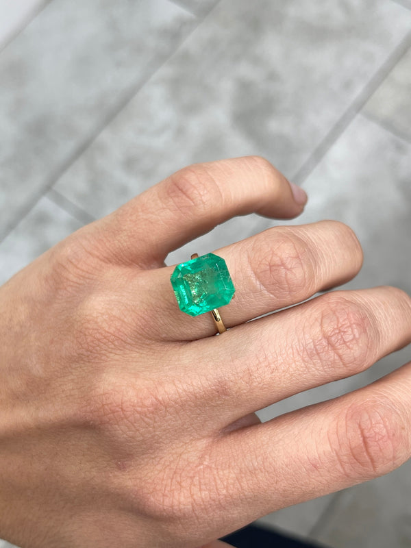 6.93 Carat 12x11.5 Medium Green Natural Loose Colombian Emerald- Asscher Cut