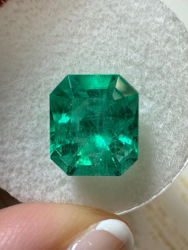 3.80 Carat 10x9 Glowing Green Natural Loose Colombian Emerald-Emerald Cut