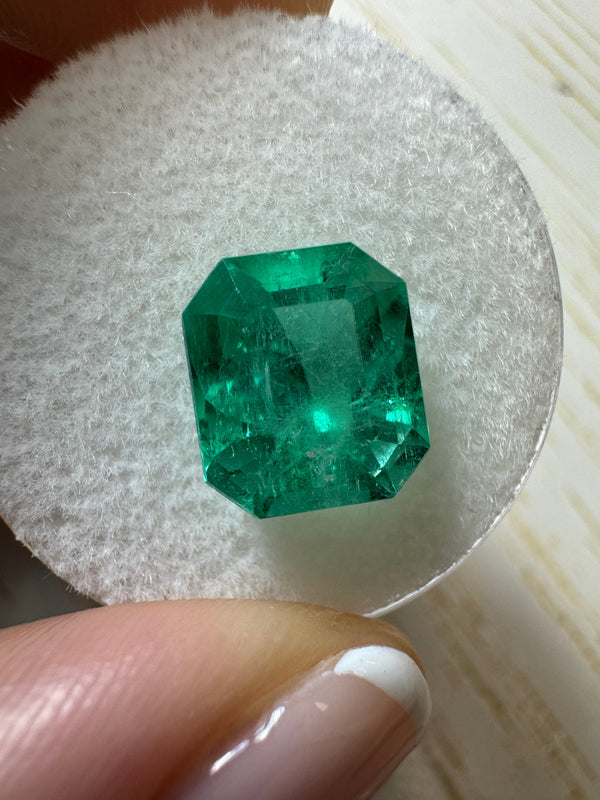 3.80 Carat 10x9 Glowing Green Natural Loose Colombian Emerald-Emerald Cut