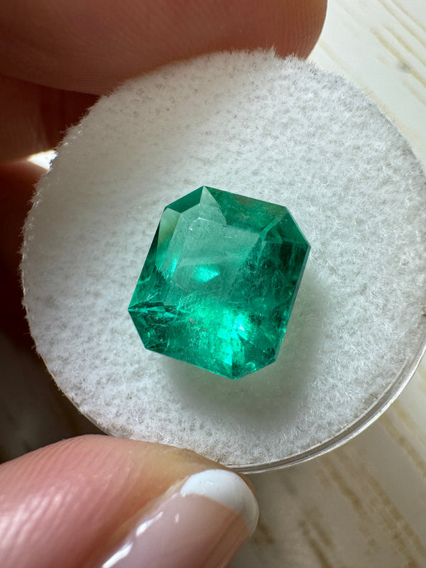 3.80 Carat 10x9 Glowing Green Natural Loose Colombian Emerald-Emerald Cut