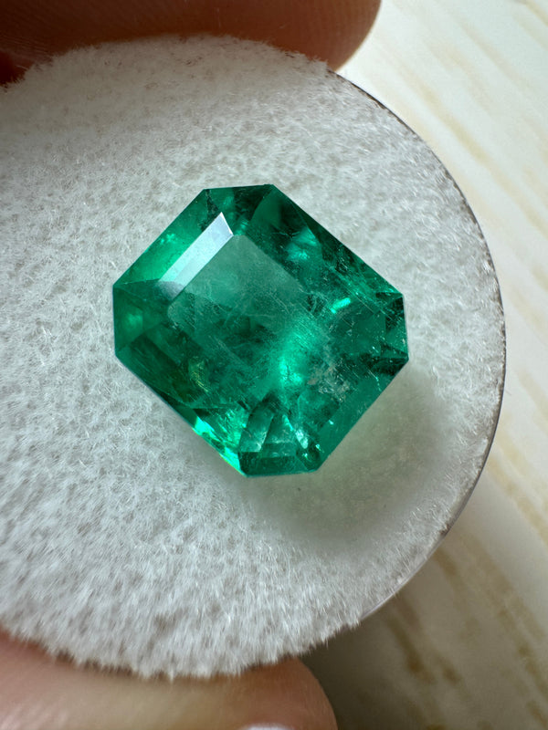 3.80 Carat 10x9 Glowing Green Natural Loose Colombian Emerald-Emerald Cut