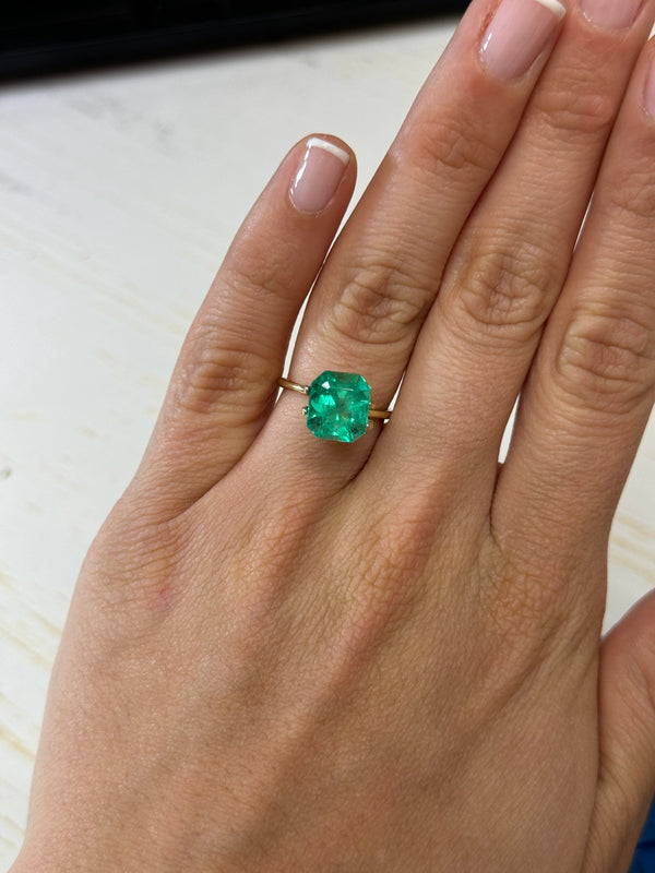 3.80 Carat 10x9 Glowing Green Natural Loose Colombian Emerald-Emerald Cut