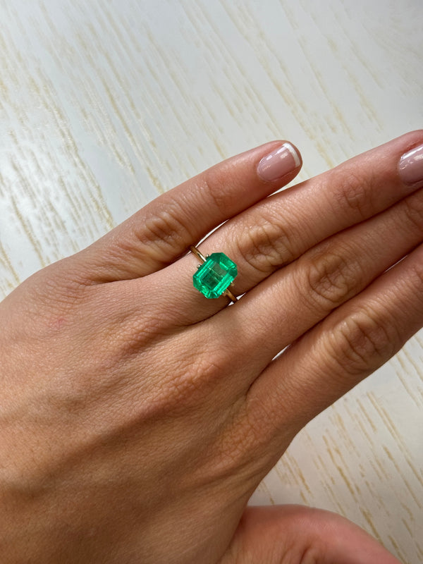 3.88 Carat 11x8 GLOWING Green Natural Loose Colombian Emerald-Emerald Cut