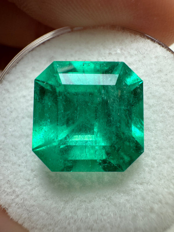 7.38 Carat 11.5x11.5 Intense Bluish Green Natural Loose Colombian Emerald-Asscher Cut