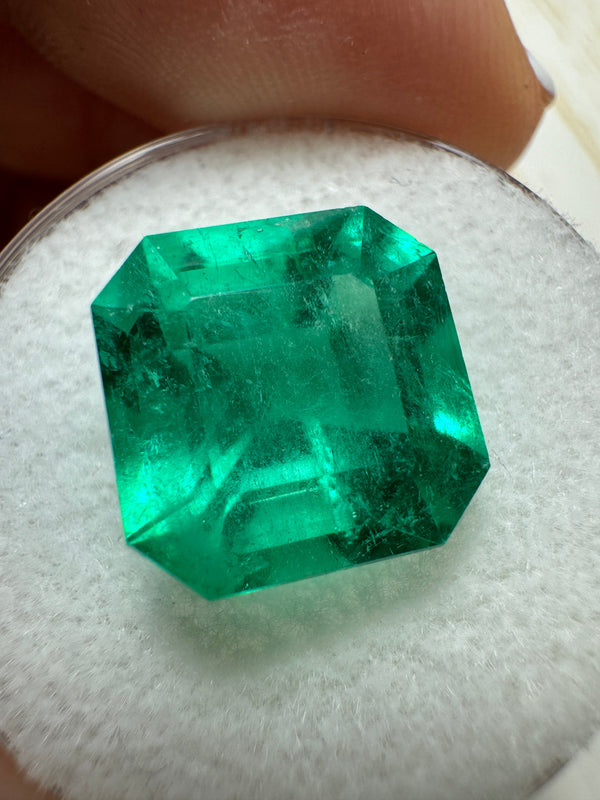 7.38 Carat 11.5x11.5 Intense Bluish Green Natural Loose Colombian Emerald-Asscher Cut