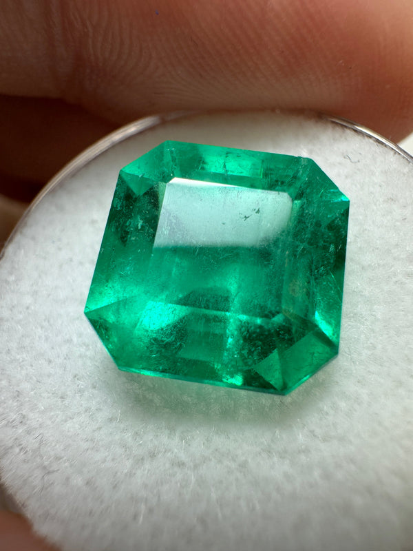 7.38 Carat 11.5x11.5 Intense Bluish Green Natural Loose Colombian Emerald-Asscher Cut