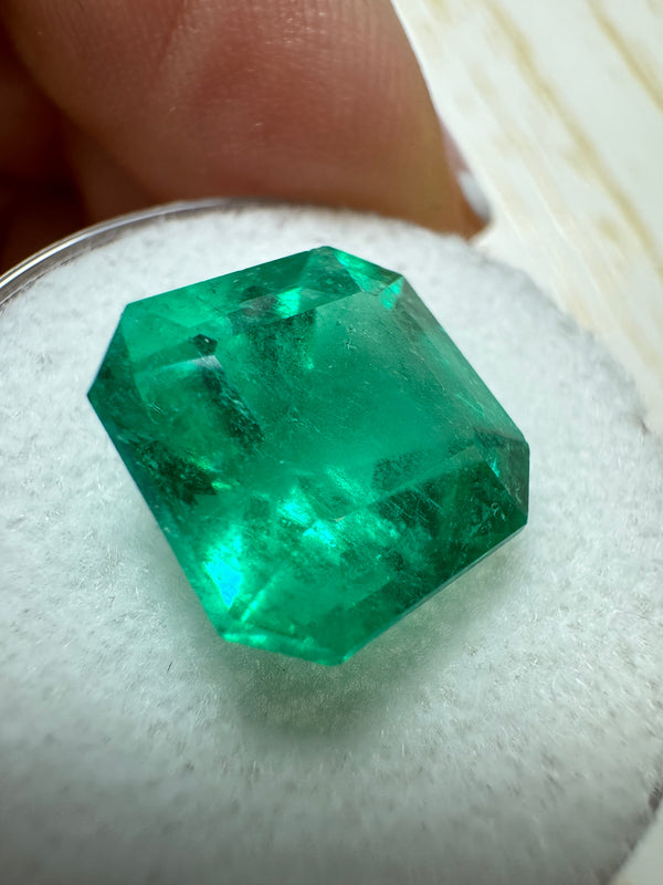 7.38 Carat 11.5x11.5 Intense Bluish Green Natural Loose Colombian Emerald-Asscher Cut