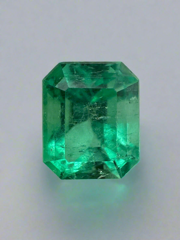 2.59 Carat Natural Colombian Emerald 9x7 Emerald Cut Yellowish Green Loose Gemstone