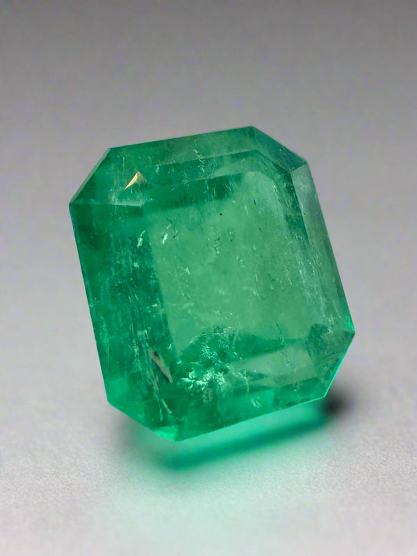 4.02 Carat Earth Mined Colombian Emerald 9x8mm Medium Yellowish Green Loose Natural Gemstone