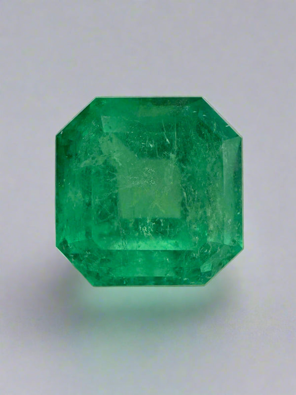 5.57 Carat 10x10 Medium Yellowish Loose Colombian Emerald-Asscher Cut