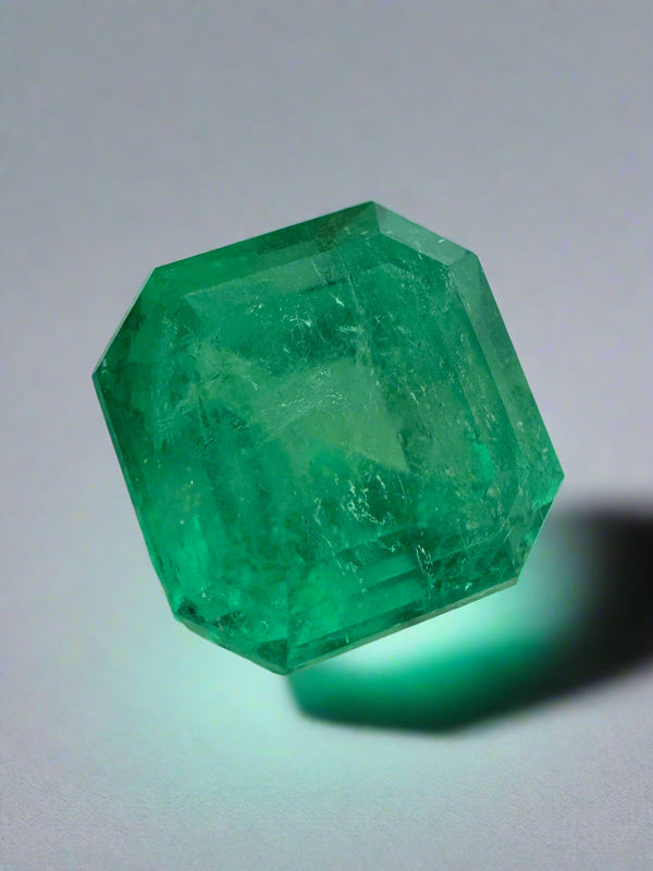 5.57 Carat 10x10 Medium Yellowish Loose Colombian Emerald-Asscher Cut