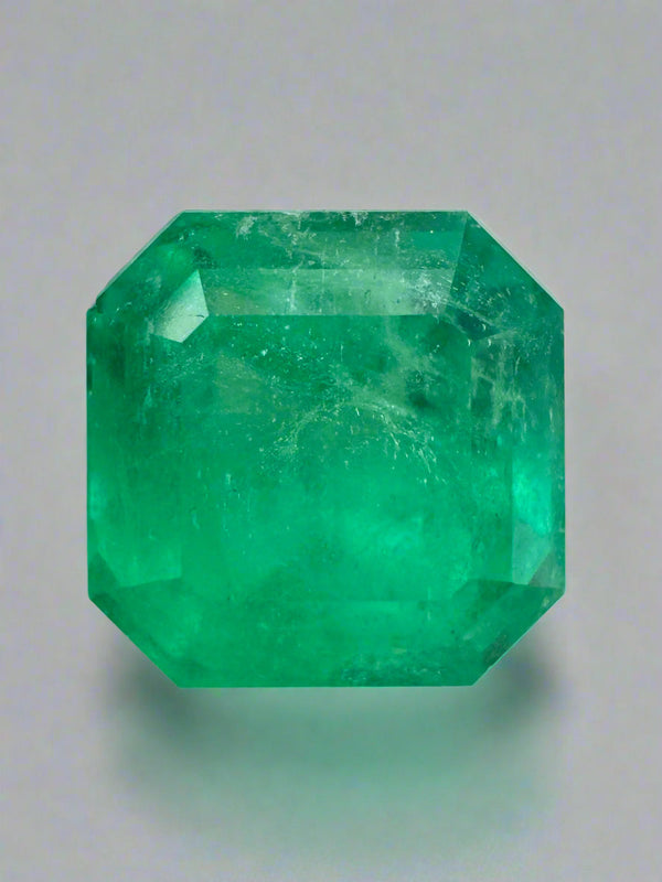 6.19 Carat 10x10 Medium Neon Yellowish Loose Colombian Emerald-Asscher Cut