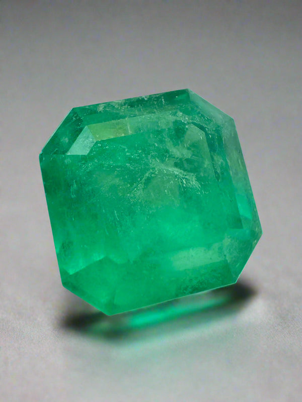 6.19 Carat 10x10 Medium Neon Yellowish Loose Colombian Emerald-Asscher Cut