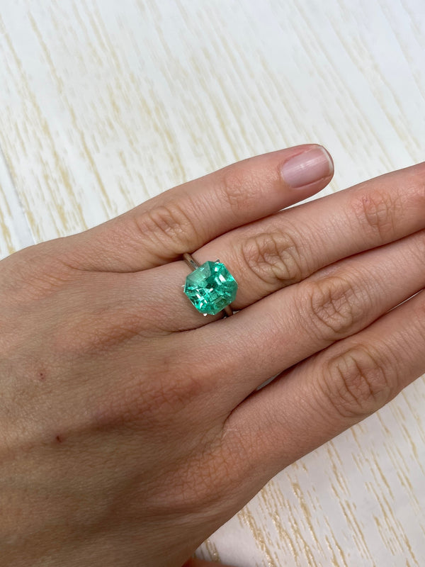 5.56 Carat 10.6x10.6 Spring Green Natural Loose Colombian Emerald-Asscher Cut