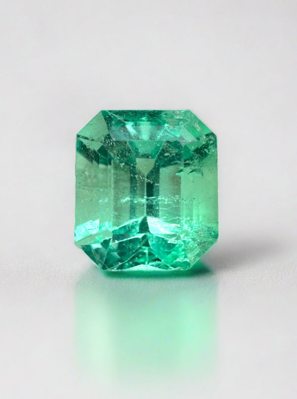 1.66 Carat VS Glowing Light Green Emerald Cut Natural Unset Colombian Emerald