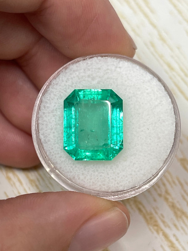 8.20 Carat 14x11.4 Medium Green Emerald Cut Loose Colombian Emerald-Emerald Cut