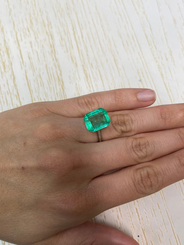 8.20 Carat 14x11.4 Medium Green Emerald Cut Loose Colombian Emerald-Emerald Cut