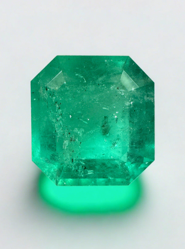 Large 11.64 Carat 14x14 Earthy Green Natural Loose Colombian- Asscher Cut