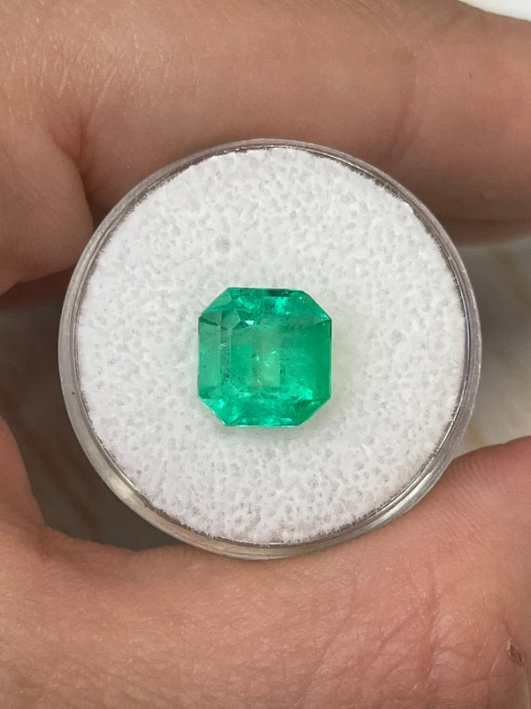 3.21 Carat 9x9 Yellowish Green Natural Loose Colombian Emerald-Asscher Cut