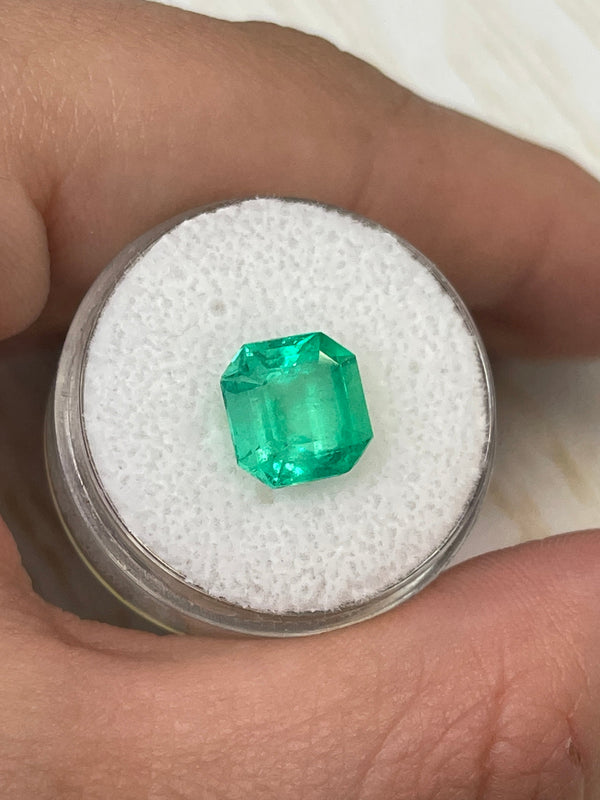 3.21 Carat 9x9 Yellowish Green Natural Loose Colombian Emerald-Asscher Cut