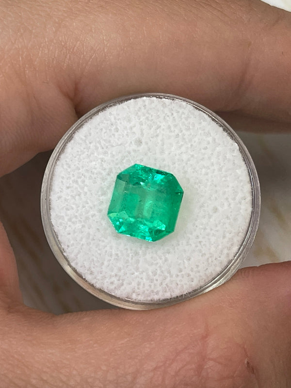 3.21 Carat 9x9 Yellowish Green Natural Loose Colombian Emerald-Asscher Cut