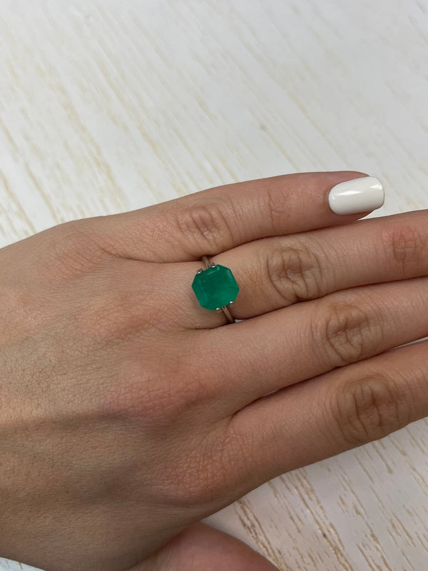 3.74 Carat 9.6x9.2 Forest Green Colombian Emerald-Asscher Cut with Clipped Corners