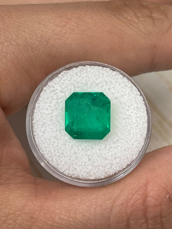 6.25 Carat Apple Green 11x11 Large Spread Natural Loose Colombian Emerald-Asscher Cut