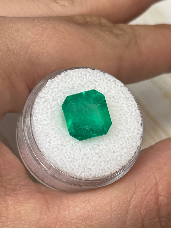 6.25 Carat Apple Green 11x11 Large Spread Natural Loose Colombian Emerald-Asscher Cut