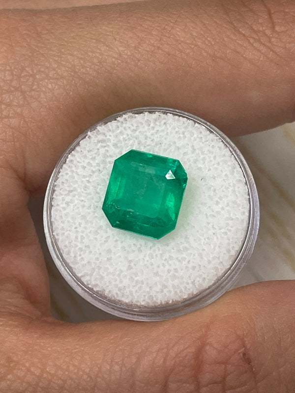 6.25 Carat Apple Green 11x11 Large Spread Natural Loose Colombian Emerald-Asscher Cut