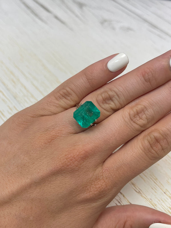 7.39 Carat 14x12 Bluish Green Emerald Cut Loose Colombian Emerald-Emerald Cut