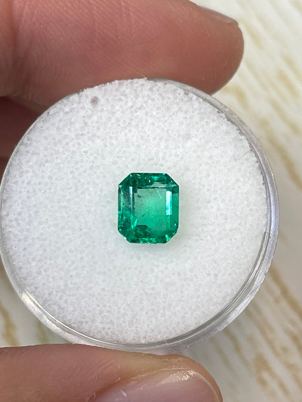 1.20 Carat 7x6 Yellowish Green Natural Loose Colombian Emerald- Emerald Cut