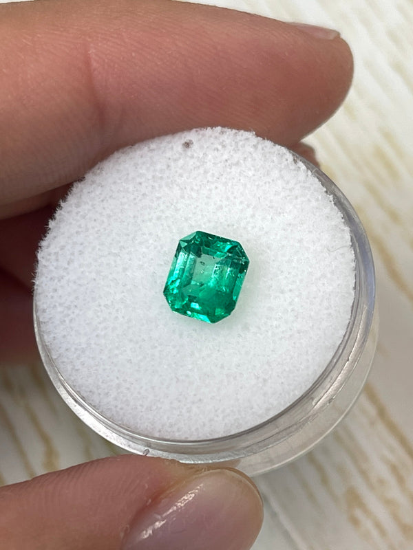 1.20 Carat 7x6 Yellowish Green Natural Loose Colombian Emerald- Emerald Cut