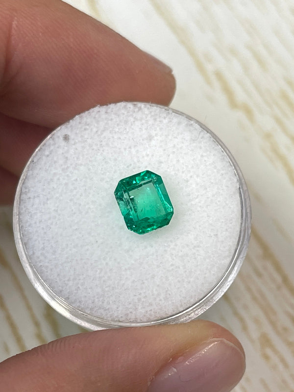 1.20 Carat 7x6 Yellowish Green Natural Loose Colombian Emerald- Emerald Cut
