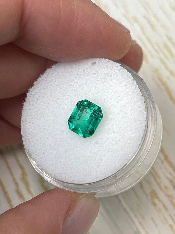 1.20 Carat 7x6 Yellowish Green Natural Loose Colombian Emerald- Emerald Cut