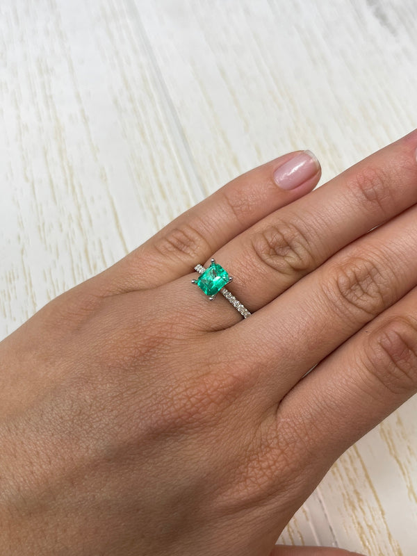 1.20 Carat 7x6 Yellowish Green Natural Loose Colombian Emerald- Emerald Cut