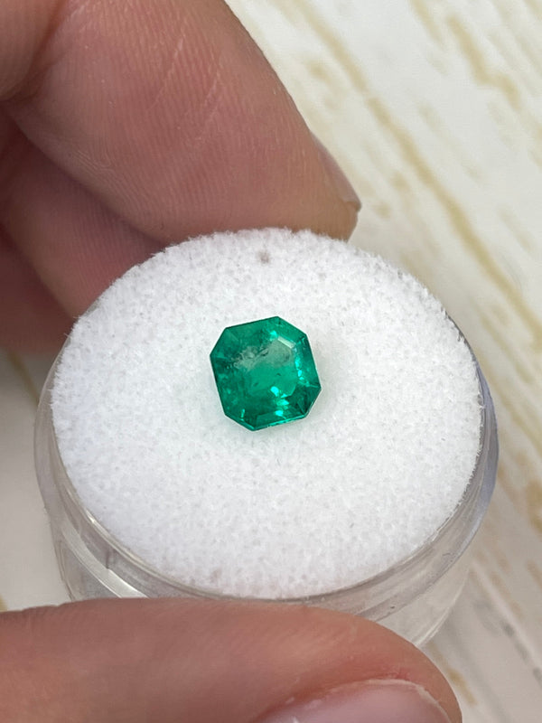 1.24 Carat 6.7x6.7 Bluish Green Asscher Cut Natural Unset Colombian Emerald