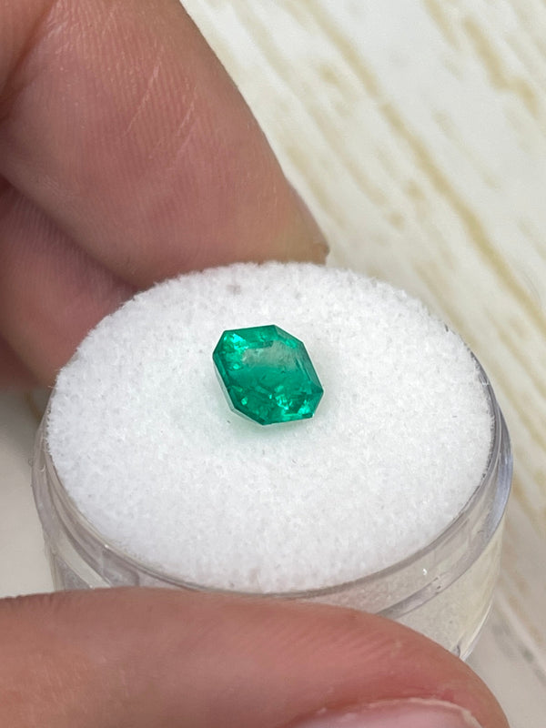 1.24 Carat 6.7x6.7 Bluish Green Asscher Cut Natural Unset Colombian Emerald