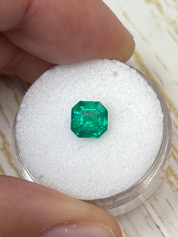 1.24 Carat 6.7x6.7 Bluish Green Asscher Cut Natural Unset Colombian Emerald