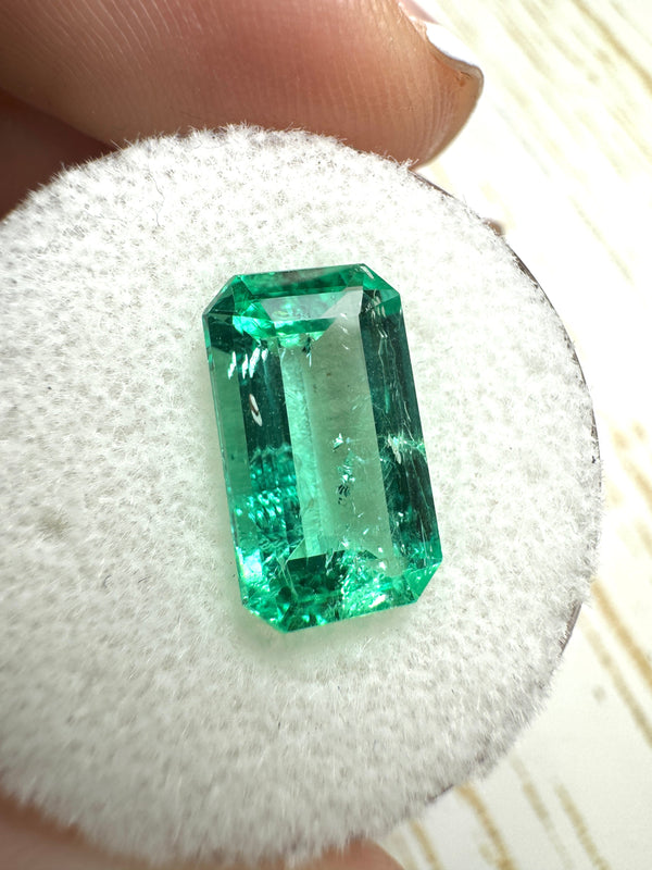 3.42 Carat 13x7.6 GLOWING Elongated Green Natural Loose Colombian Emerald- Emerald Cut