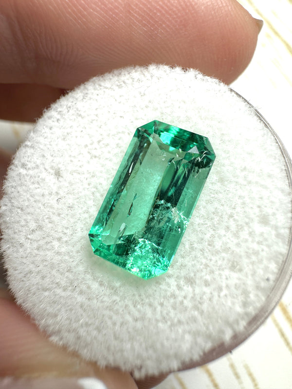 3.42 Carat 13x7.6 GLOWING Elongated Green Natural Loose Colombian Emerald- Emerald Cut