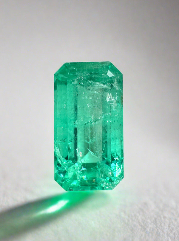 3.58 Carat Bluish Green Natural Loose Colombian Emerald-Elongated Emerald Cut
