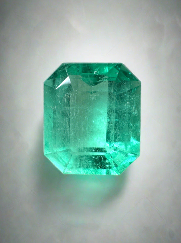 4.24 Carat 10.6x9 Bluish Green Natural Loose Colombian Emerald-Classic Emerald Cut
